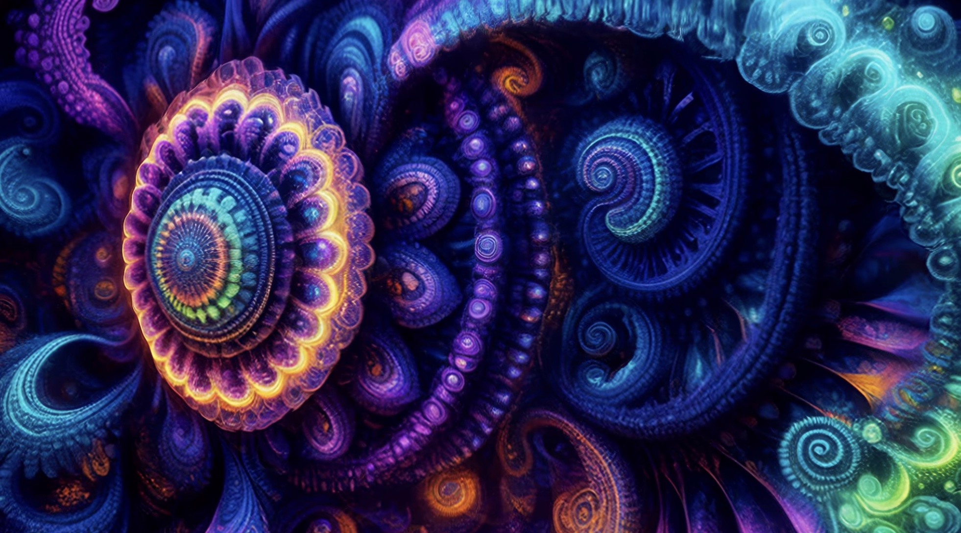An infinite spiral of light signifies the final act of a psychedelic screensaver for inner journey and ego dissolution